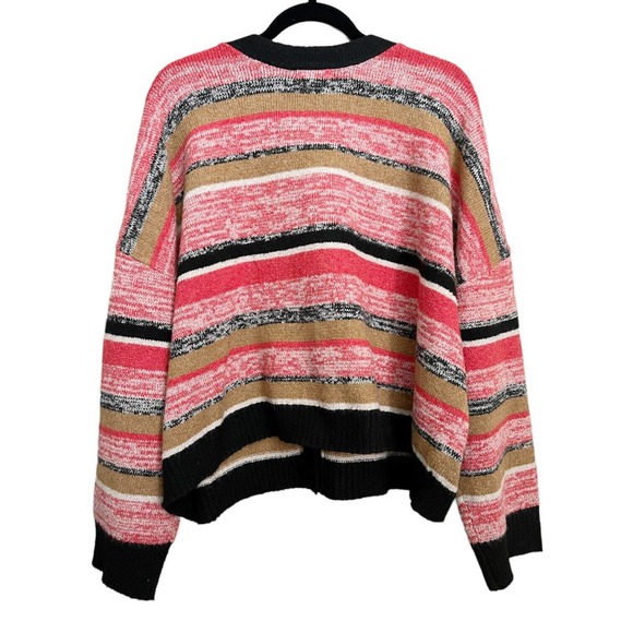 BP Nordstrom NWT Cropped Cardigan Button Down Stripe Red Black Sz 1X V Neck Knit - Picture 4 of 6